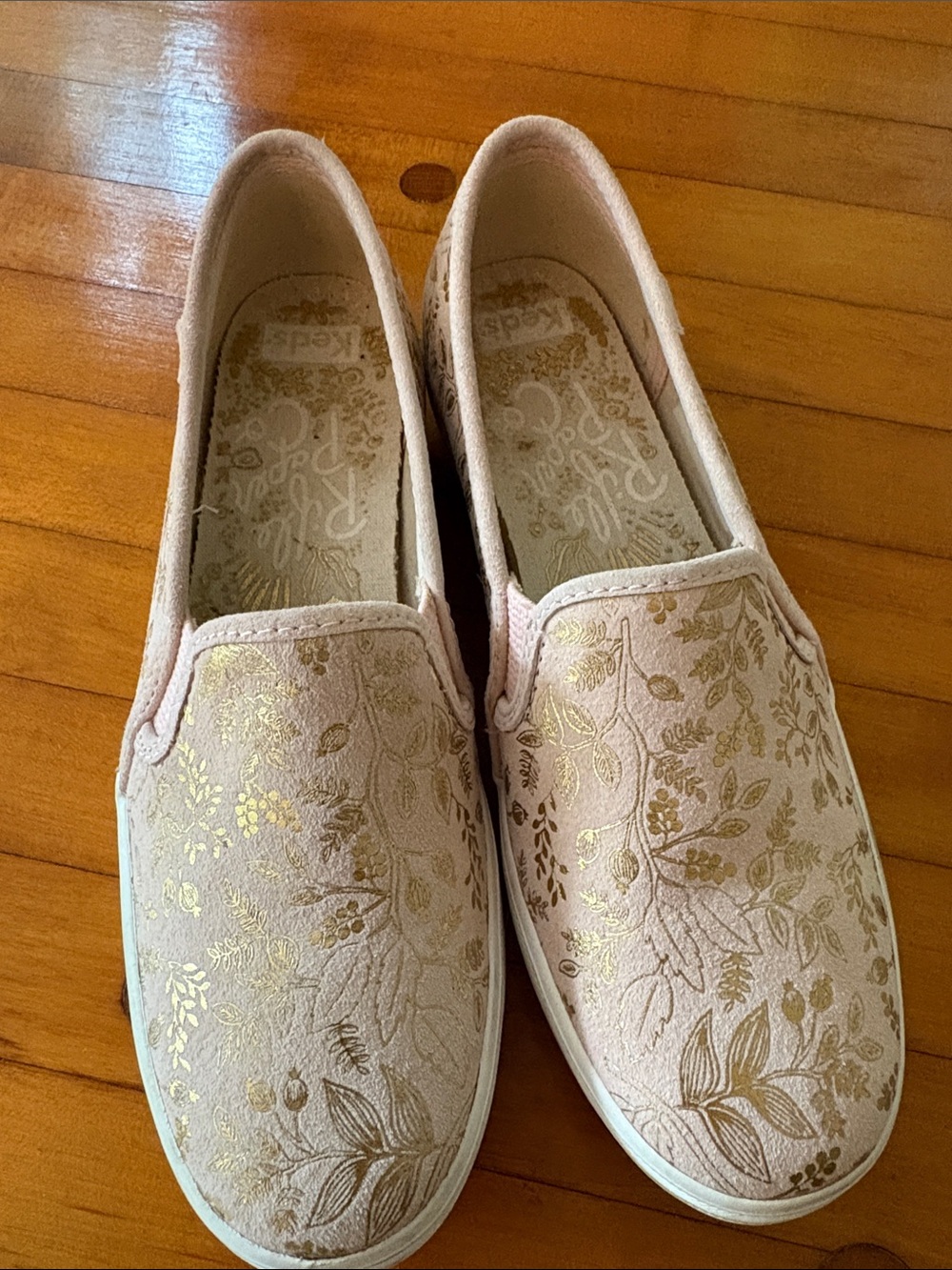 Keds Pink Slip-On Mules with Gold Floral Print